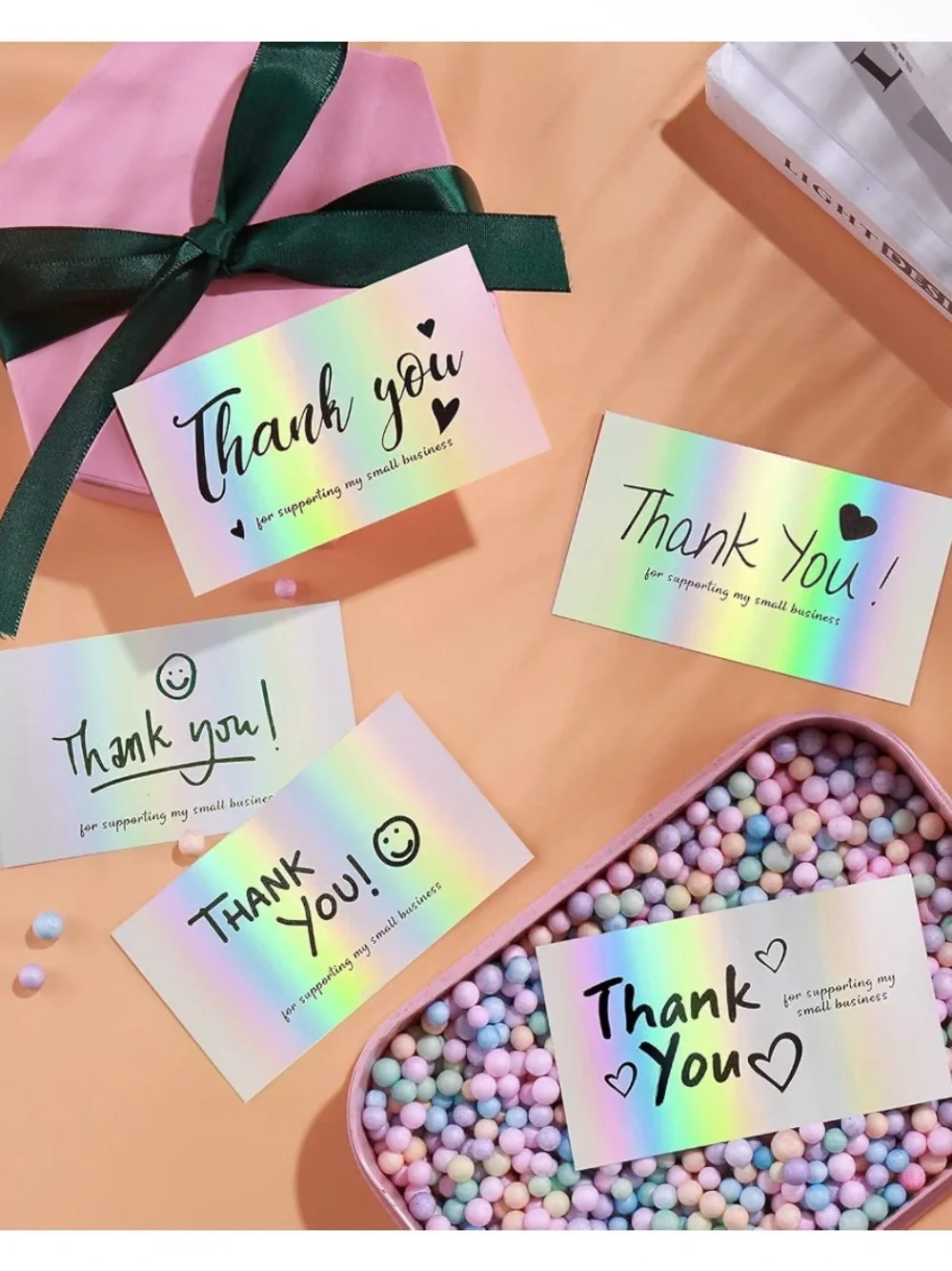 50 pc Holographic Thank You Cards - Rainbow Thank You Notes for Small Business